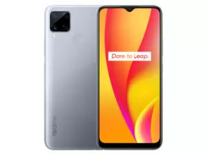 The realme C15 smartphone in Power Silver.