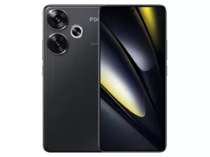 The POCO F6 smartphone in black.