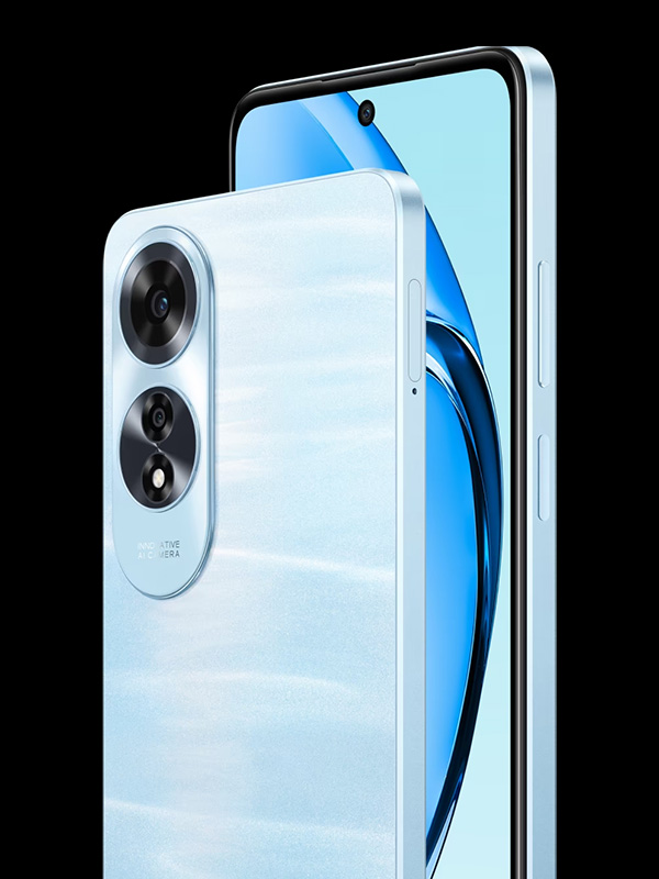OPPO A60 in Ripple Blue color.