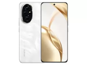 The HONOR 200 smartphone in Moonlight White color.