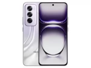 The OPPO Reno12 Pro 5G smartphone in Nebula Silver color.