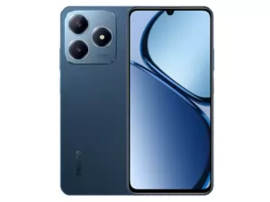 The realme C63 smartphone in Leather Blue color.