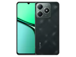 The realme C61 smartphone in Dark Green color.