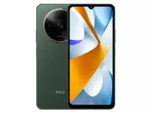 The POCO C61 smartphone in green.