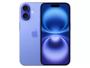 The iPhone 16 in Ultramarine color.