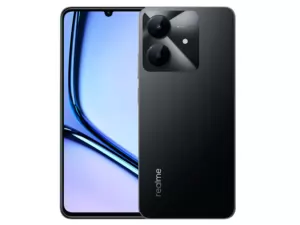 The realme Note 60x smartphone in black.