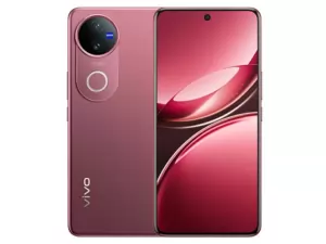 The vivo V50 5G smartphone in Ancora Red color.